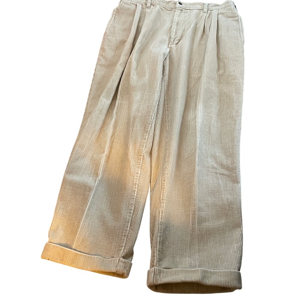 Field Gear Mens Tan Pleated Corduroy Pants‎ 36x30 Cuffed Straight Leg Cotton